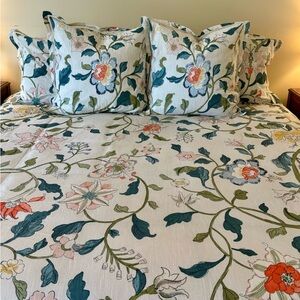 Anthropologie Slub Floral Duvet Set in Green and Orange (Hattie)